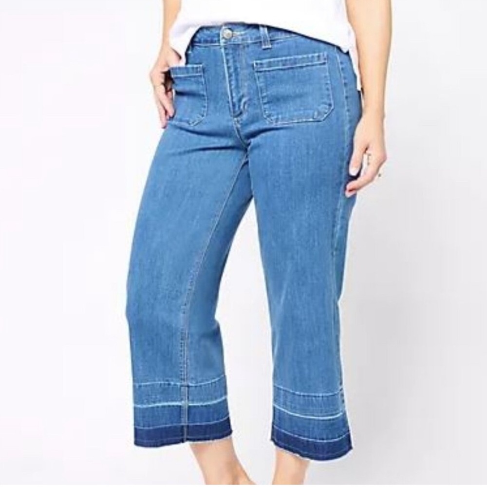NWOT Susan Graver 20 Petite Wide Leg Crop Jean with Raw Hem and Utility Pockets